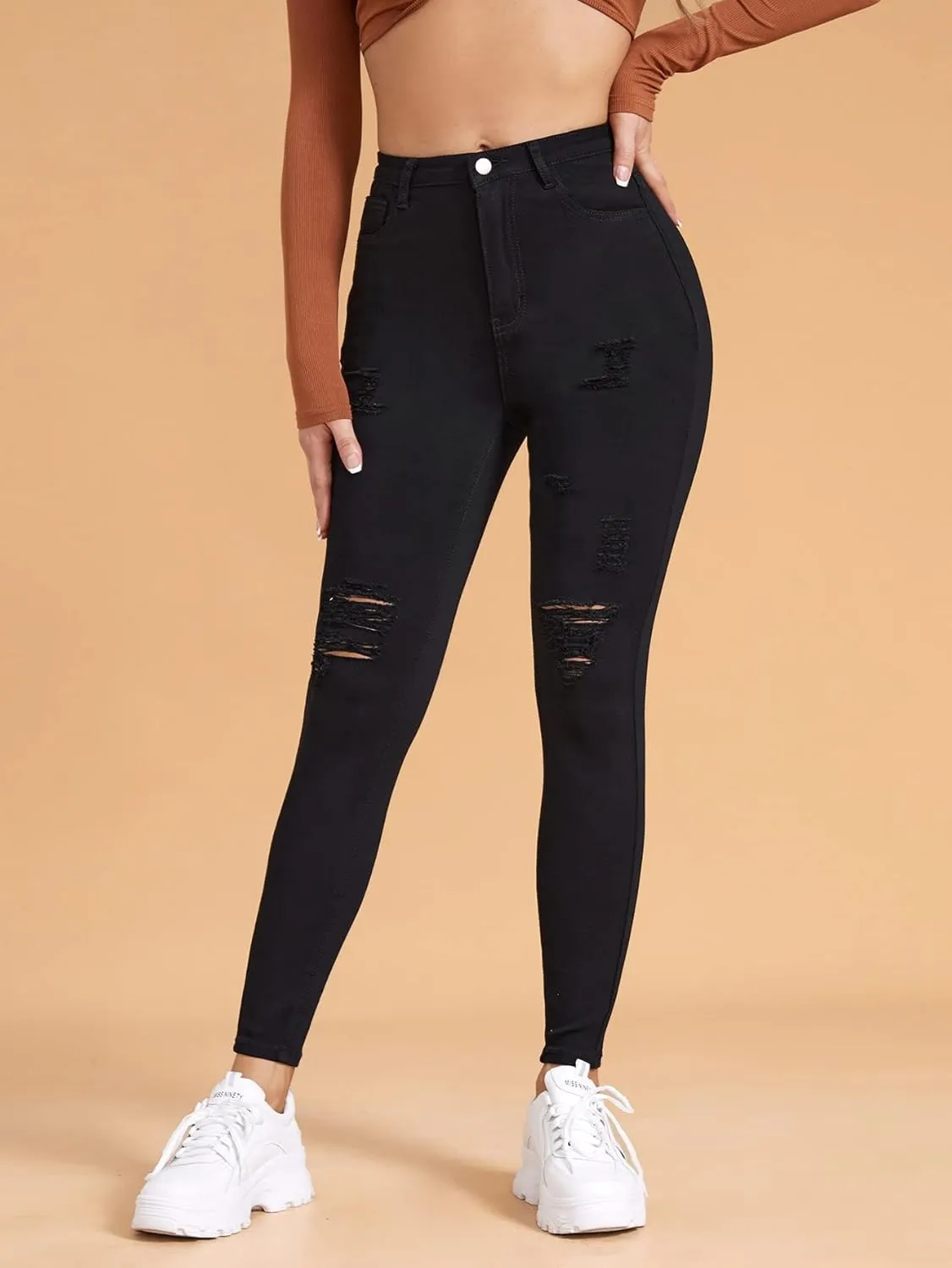 Jeans for Women High Stretch Ripped Skinny Jeans Jeans for Women (Size : Medium)