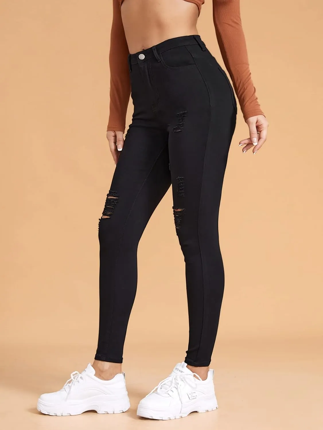 Jeans for Women High Stretch Ripped Skinny Jeans Jeans for Women (Size : Medium)