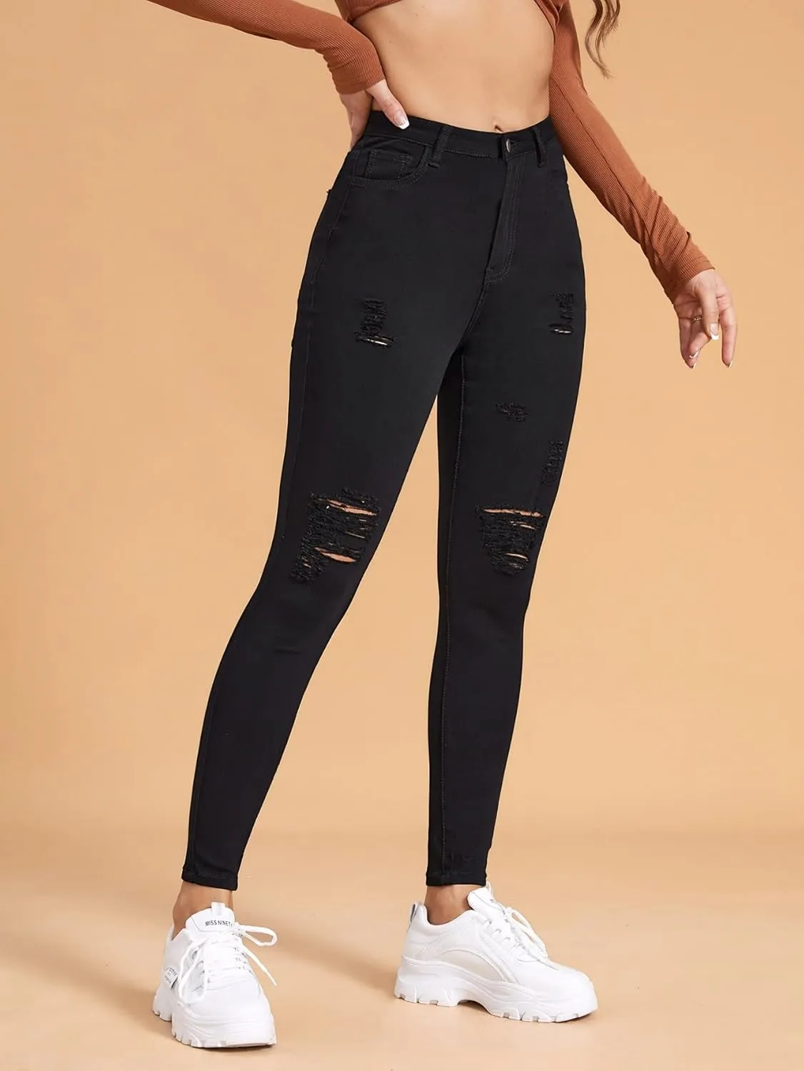 Jeans for Women High Stretch Ripped Skinny Jeans Jeans for Women (Size : Medium)