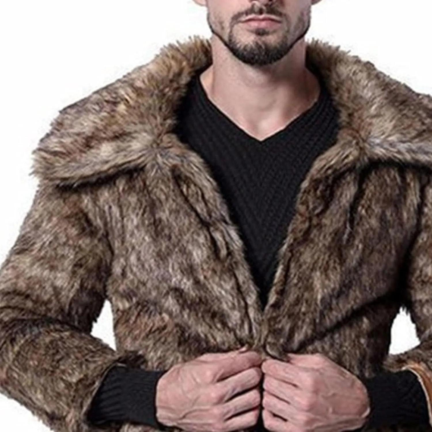 JEKE-DG Men's Fuzzy Furry Slim Fit Warm Coat Fashion Long Winter Coat Jacket Slim Fit Thicken Parka Overcoat