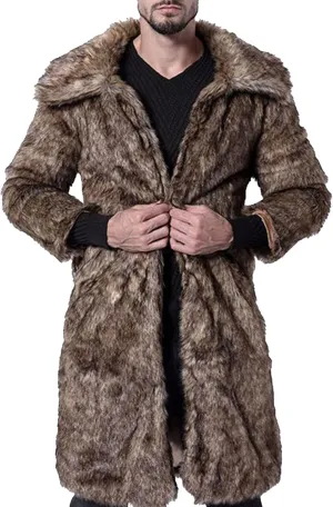 JEKE-DG Men's Fuzzy Furry Slim Fit Warm Coat Fashion Long Winter Coat Jacket Slim Fit Thicken Parka Overcoat
