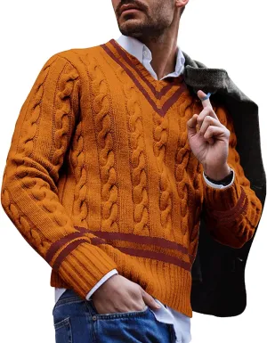 JEShifangjiusu Men'S Casual Slim Fit V-Neck Pullover Long Sleeve Knitted Pullover Sweaters Slim Fit Ribbed Knit Sweaters