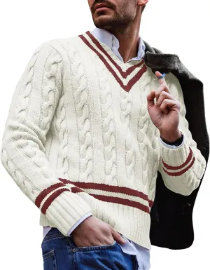 JEShifangjiusu Men'S Casual Slim Fit V-Neck Pullover Long Sleeve Knitted Pullover Sweaters Slim Fit Ribbed Knit Sweaters