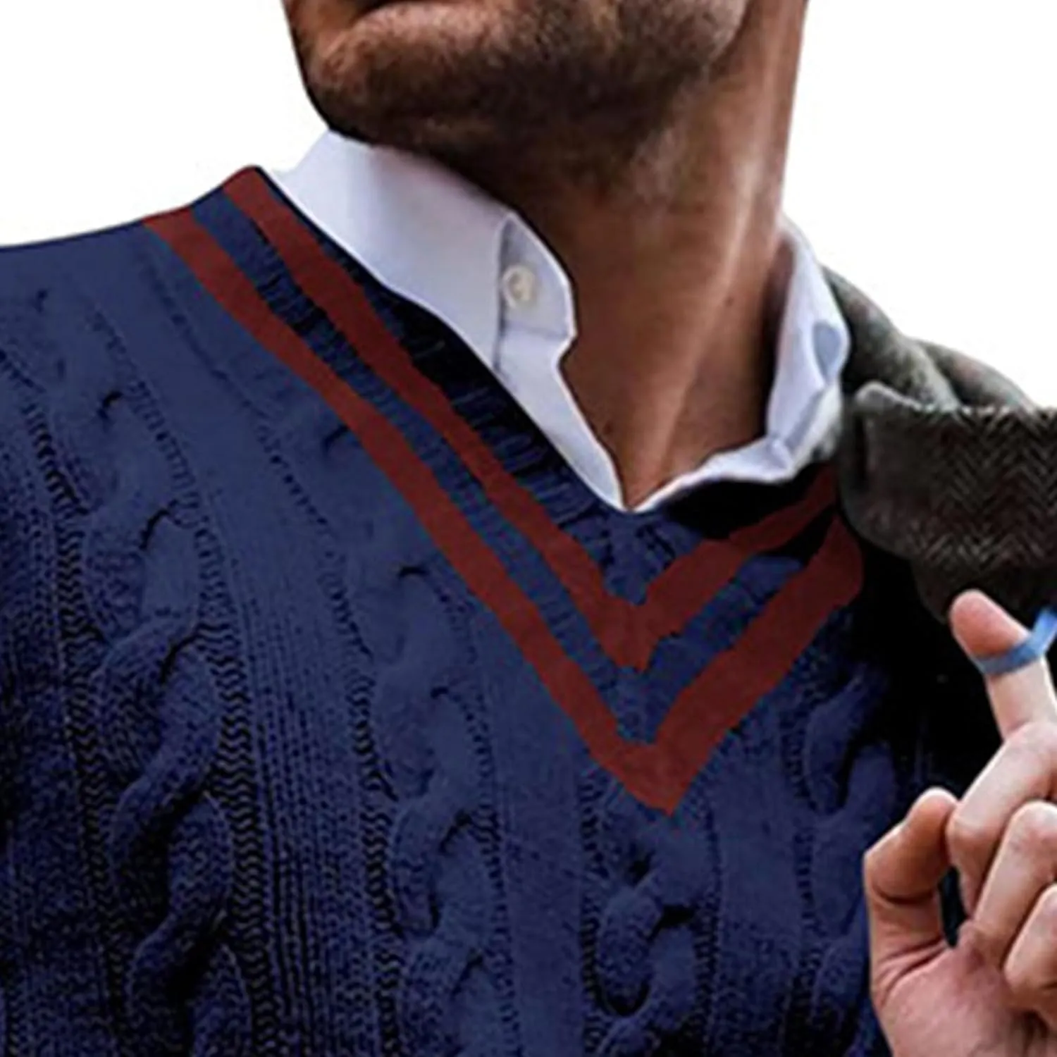 JEShifangjiusu Men'S Casual Slim Fit V-Neck Pullover Long Sleeve Knitted Pullover Sweaters Slim Fit Ribbed Knit Sweaters