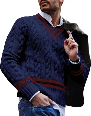 JEShifangjiusu Men'S Casual Slim Fit V-Neck Pullover Long Sleeve Knitted Pullover Sweaters Slim Fit Ribbed Knit Sweaters