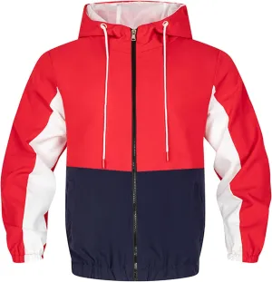 JEsilunmaMY Men's Color Block Casual Bomber Jacket Long Sleeve Lightweight Hooded Sportswear Zip Up Winter Warm Windbreaker