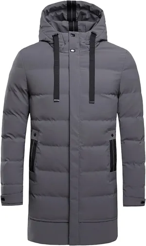 JEsilunmaMY Men's Mid Length Hooded Puffer Jacket Long Winter Coats Warm Padded Jacket Windproof Windbreaker Down Coats