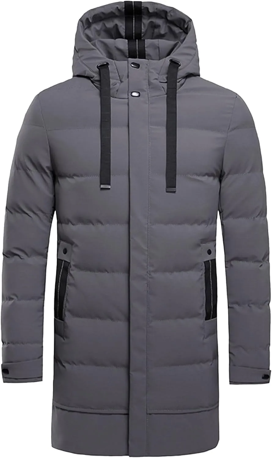 JEsilunmaMY Men's Mid Length Hooded Puffer Jacket Long Winter Coats Warm Padded Jacket Windproof Windbreaker Down Coats