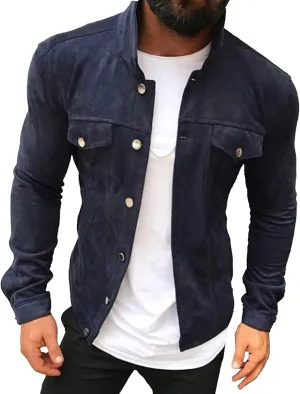 JEsilunmaMY Men's Multi-Pocket Slim Cargo Jacket Button Down Solid Color Casual Jackets Lightweight Cotton Winter Coat