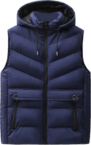 JEsilunmaMY Men's Quilted Warm Winter Puffer Vest Sleeveless Casual Padded Vest with Hood Fashion Cotton Down Vest Jacket