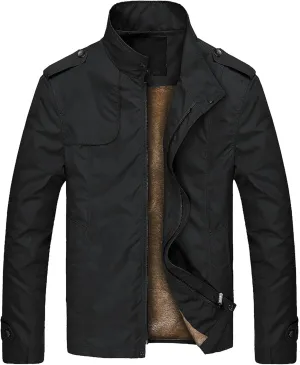 JEsilunmaMY Men's Sherpa Lined Cotton Bomber Jacket Zip Up Stand Collar Warm Cargo Jacket Winter Windproof Sport Windbreaker