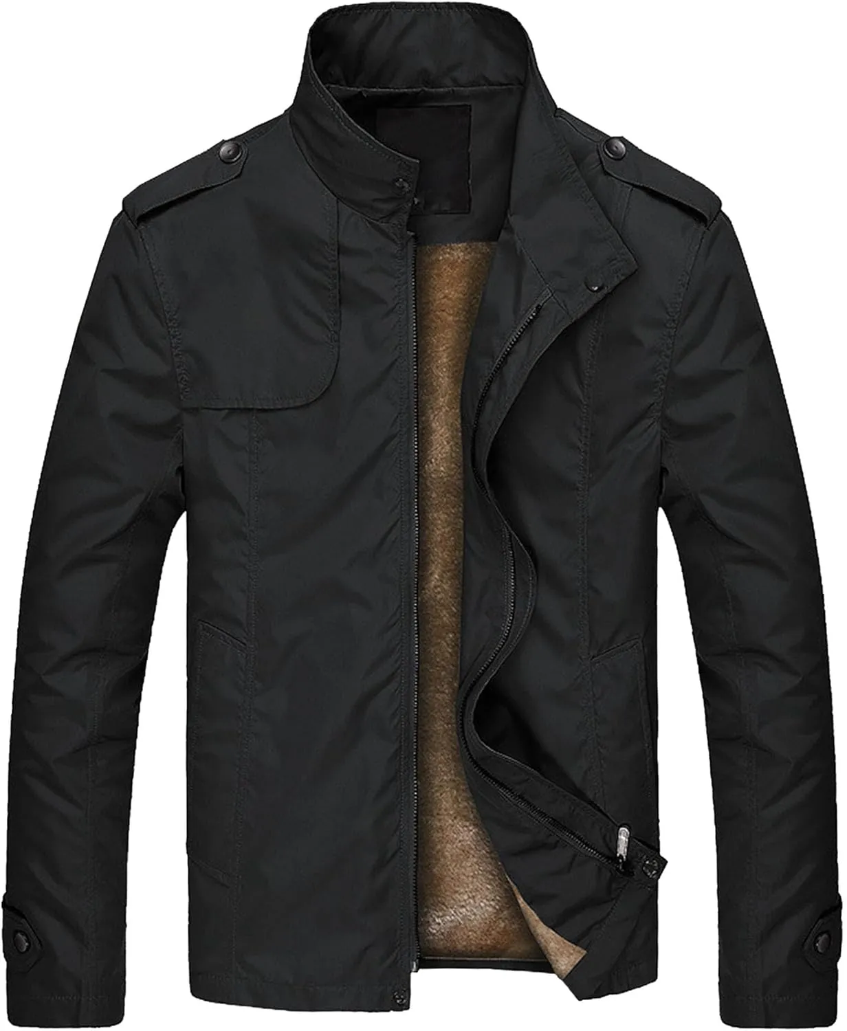 JEsilunmaMY Men's Sherpa Lined Cotton Bomber Jacket Zip Up Stand Collar Warm Cargo Jacket Winter Windproof Sport Windbreaker