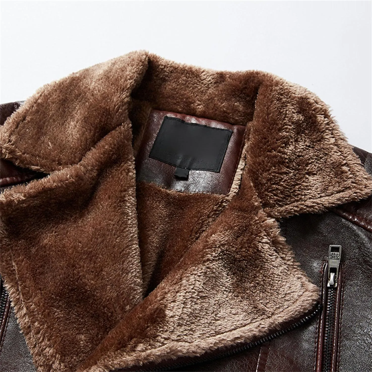 JEsilunmaMY Men's Sherpa Lined Faux Leather Jacket Asymmetric Zip Suit Collar Bomber Fleece Jacket Casual Warm Winter Coat