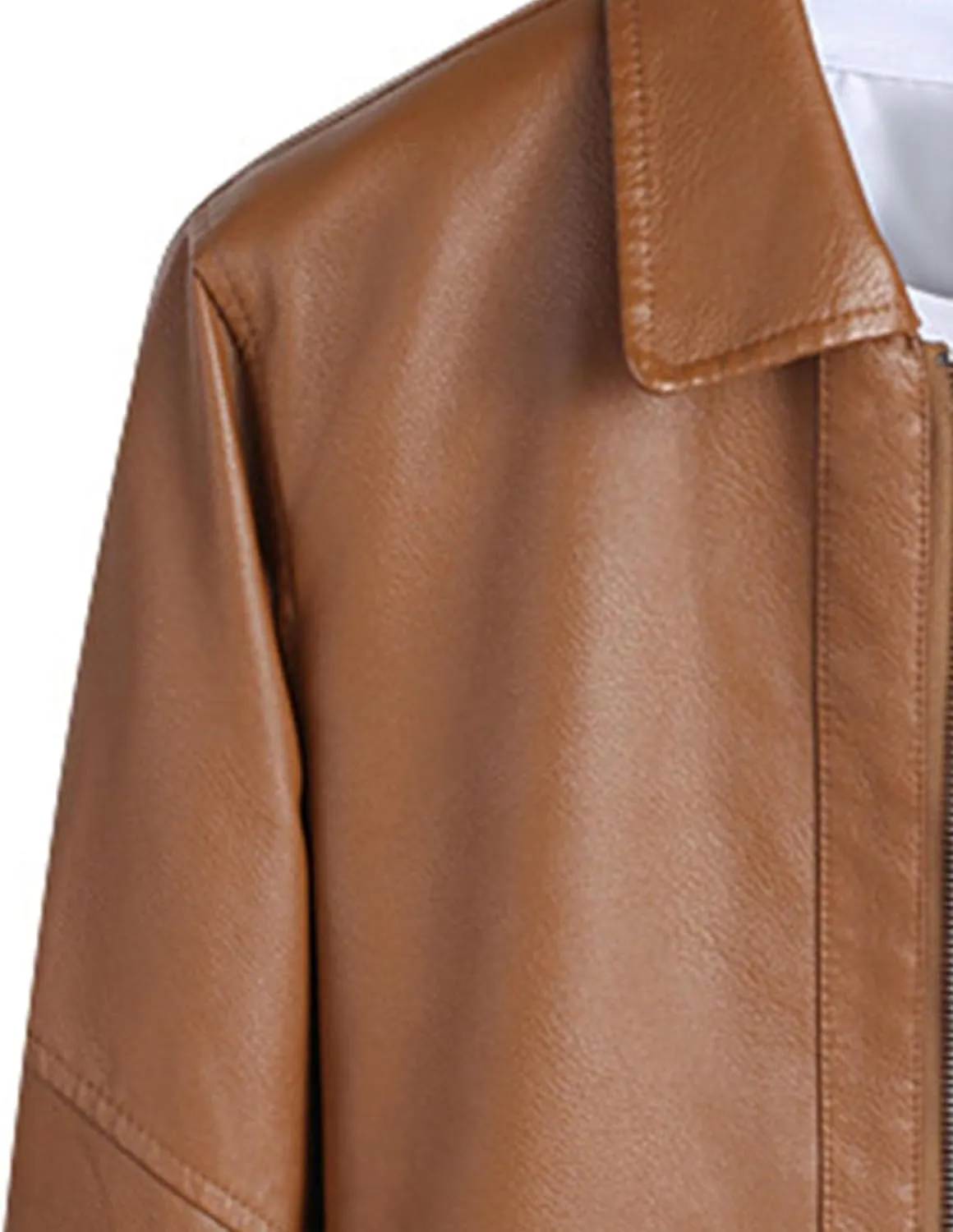 JEsilunmaMY Men's Slim Fit Leather Biker Coats Long Sleeve Zip Up Lapel Leather Jacket Lightweight Motorcycle Bomber Coat