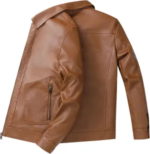 JEsilunmaMY Men's Slim Fit Leather Biker Coats Long Sleeve Zip Up Lapel Leather Jacket Lightweight Motorcycle Bomber Coat