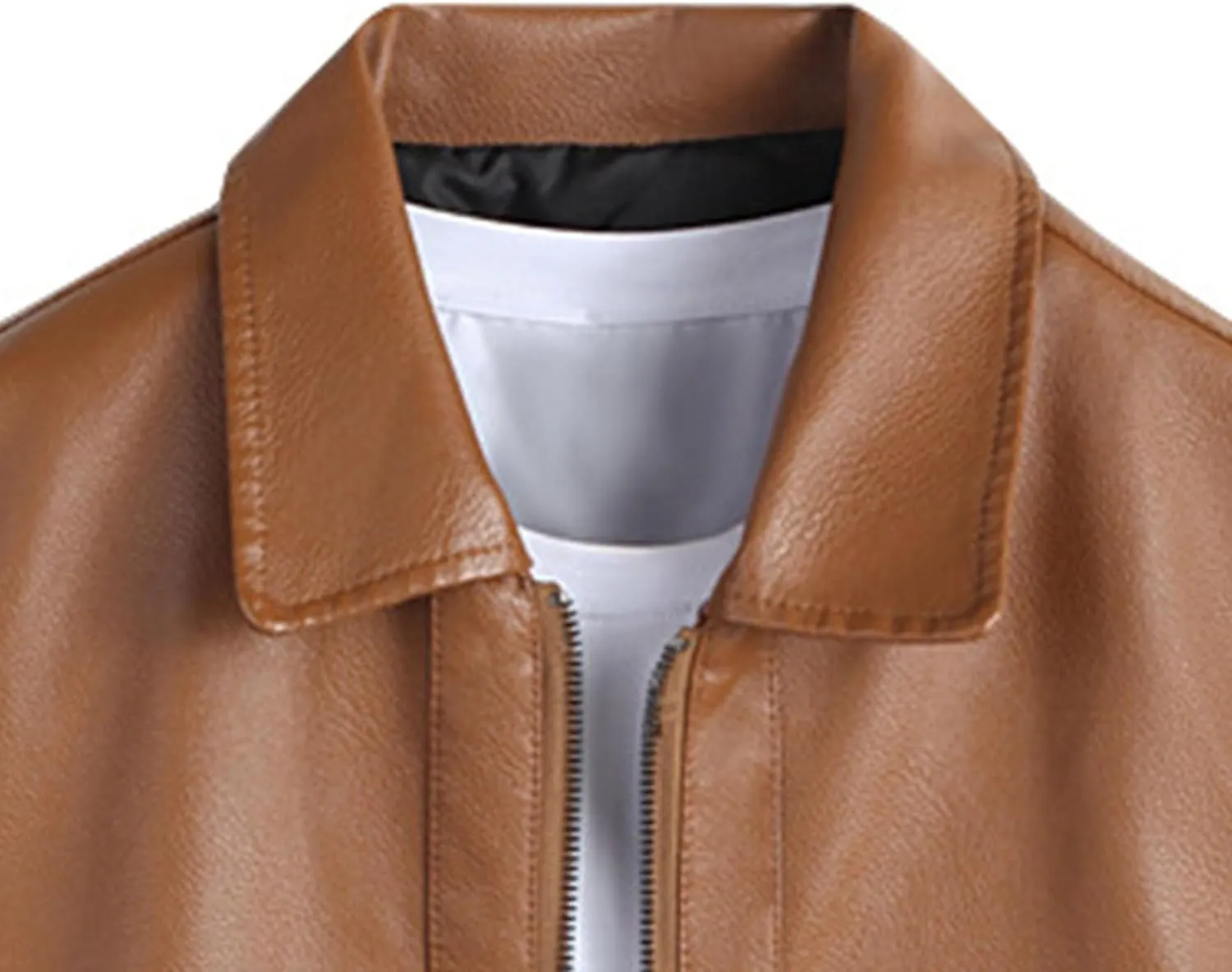 JEsilunmaMY Men's Slim Fit Leather Biker Coats Long Sleeve Zip Up Lapel Leather Jacket Lightweight Motorcycle Bomber Coat