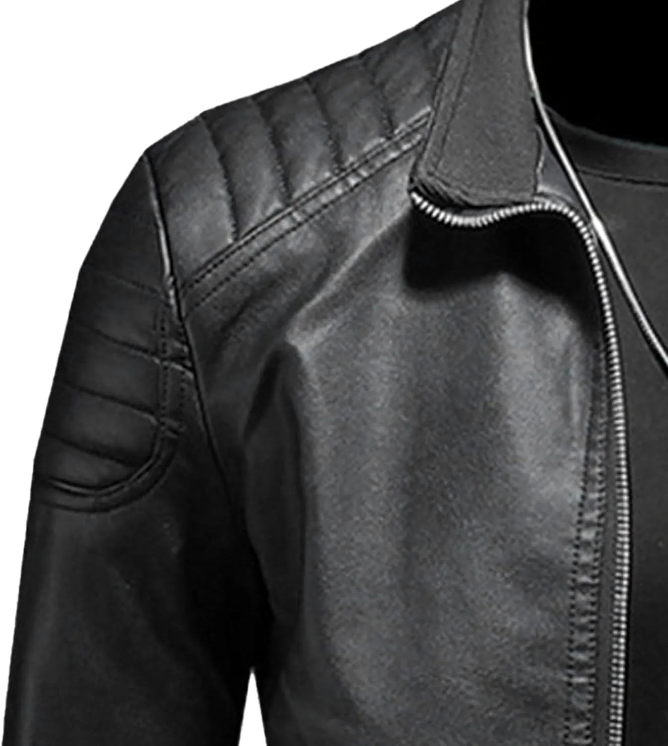 JEsilunmaMY Men's Slim Fit Leather Bomber Jacket Full Zip Stand Collar Motorcycle Jacket Lightweight Moto Biker Outwear