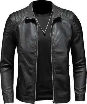JEsilunmaMY Men's Slim Fit Leather Bomber Jacket Full Zip Stand Collar Motorcycle Jacket Lightweight Moto Biker Outwear