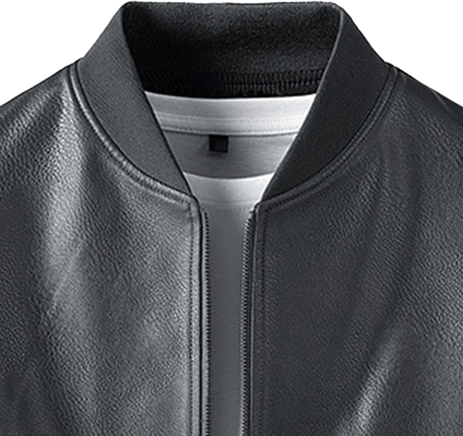 JEsilunmaMY Men's Slim Mock Neck Leather Jacket Zip Up Casual Baseball Bomber Jacket Fall Winter Motorcycle Windbreaker