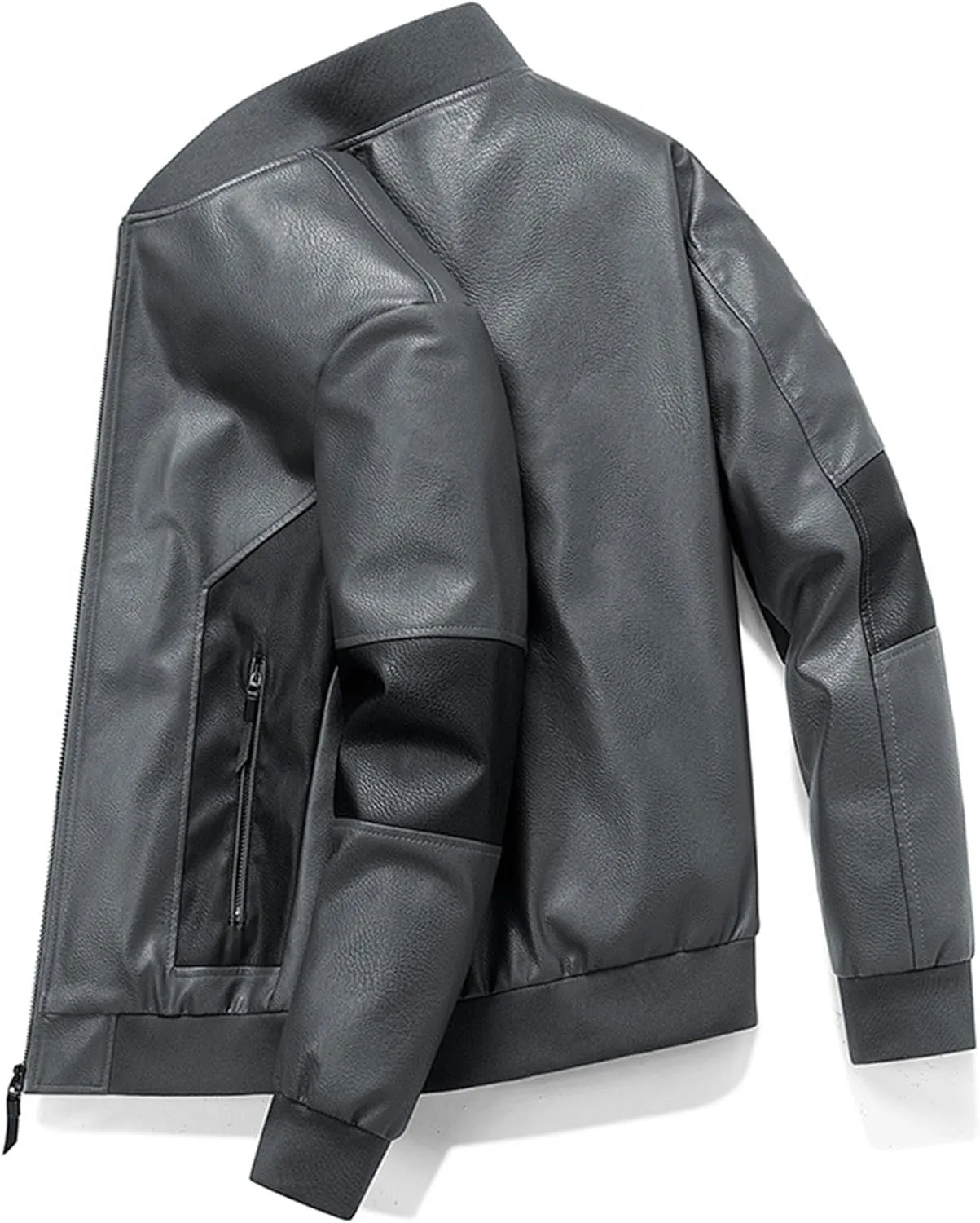 JEsilunmaMY Men's Slim Mock Neck Leather Jacket Zip Up Casual Baseball Bomber Jacket Fall Winter Motorcycle Windbreaker