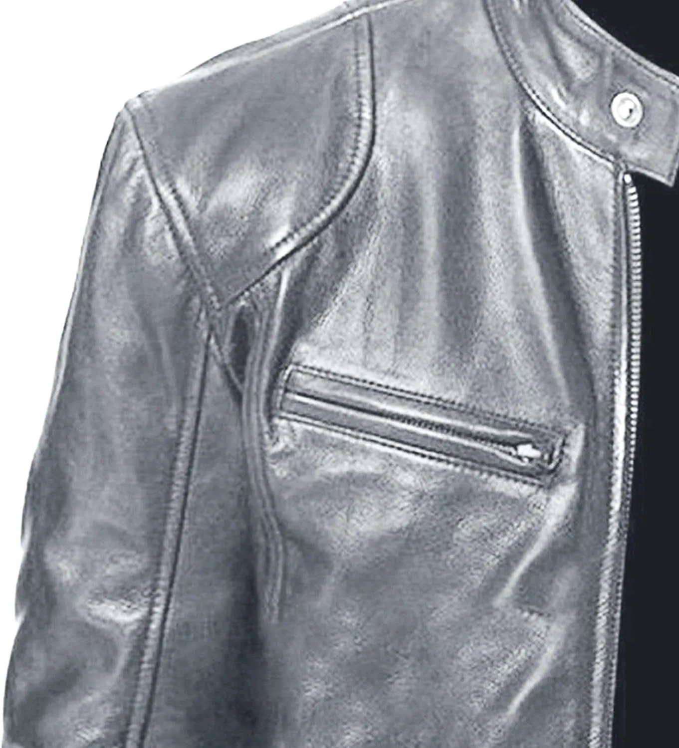 JEsilunmaMY Men's Solid Color PU Leather Jacket Stand Collar Motorcycle Biker Coats Warm Winter Punk Slim Bomber Outwear