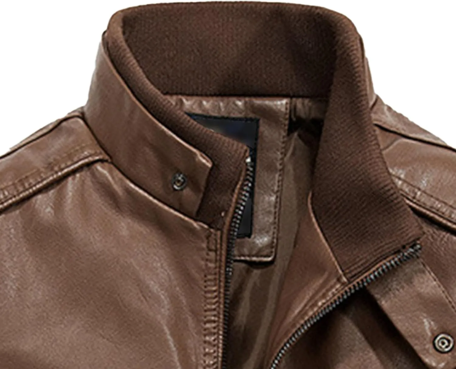 JEsilunmaMY Men's Stand Collar Slim Biker Coats Retro Full Zip Motorcycle Bomber Jackets Fall Winter Short Leather Jacket