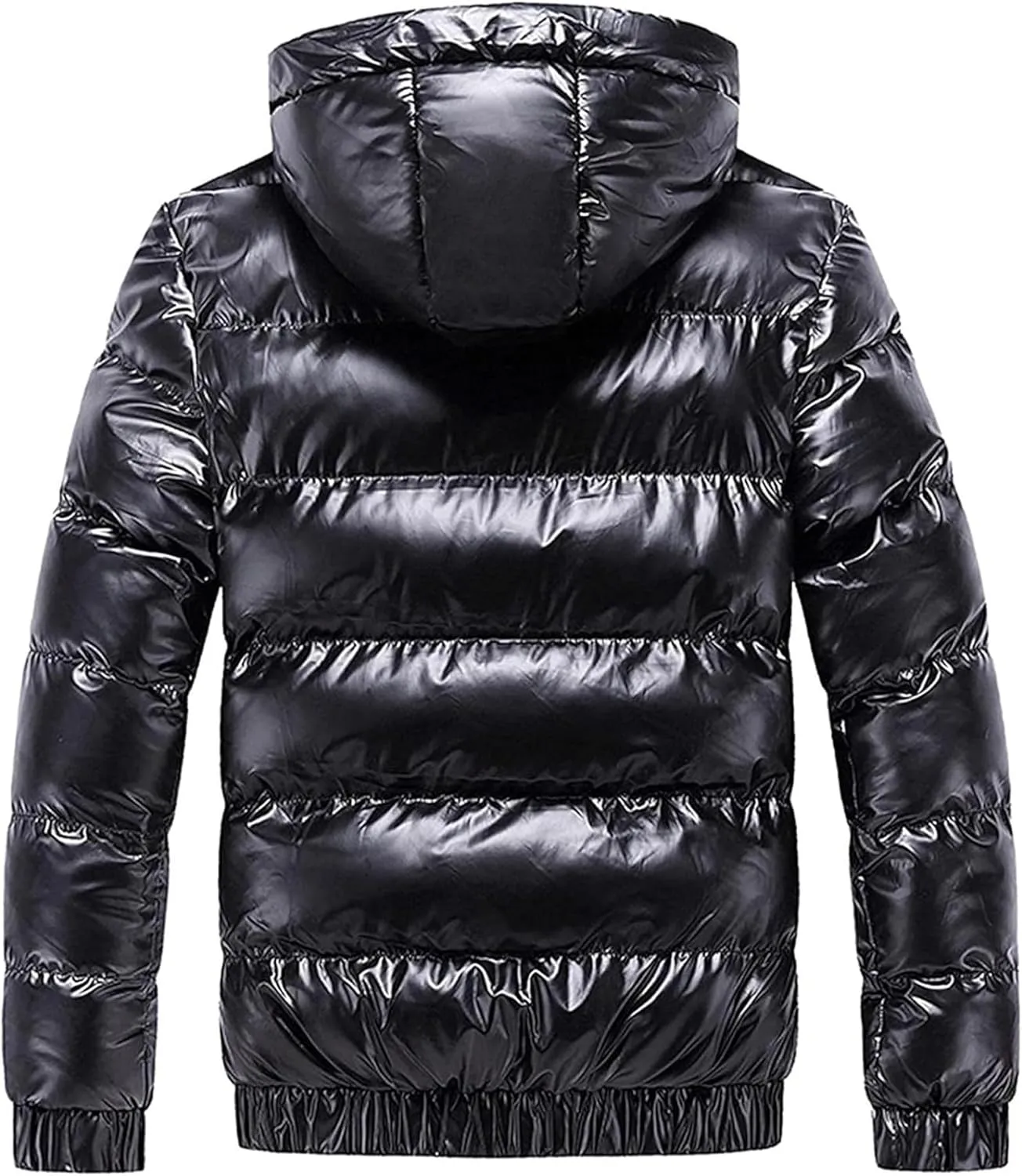 JEsilunmaMY Mens Thermal Shiny Hooded Puffer Jackets Winter Coats Water-Resistant Down Coats Insulated Puffy Padded Coat
