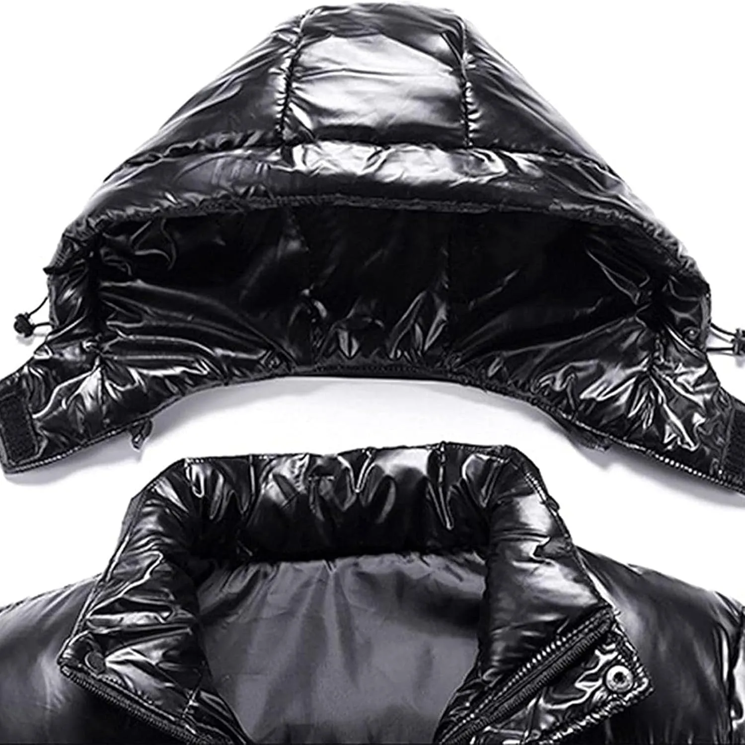JEsilunmaMY Mens Thermal Shiny Hooded Puffer Jackets Winter Coats Water-Resistant Down Coats Insulated Puffy Padded Coat