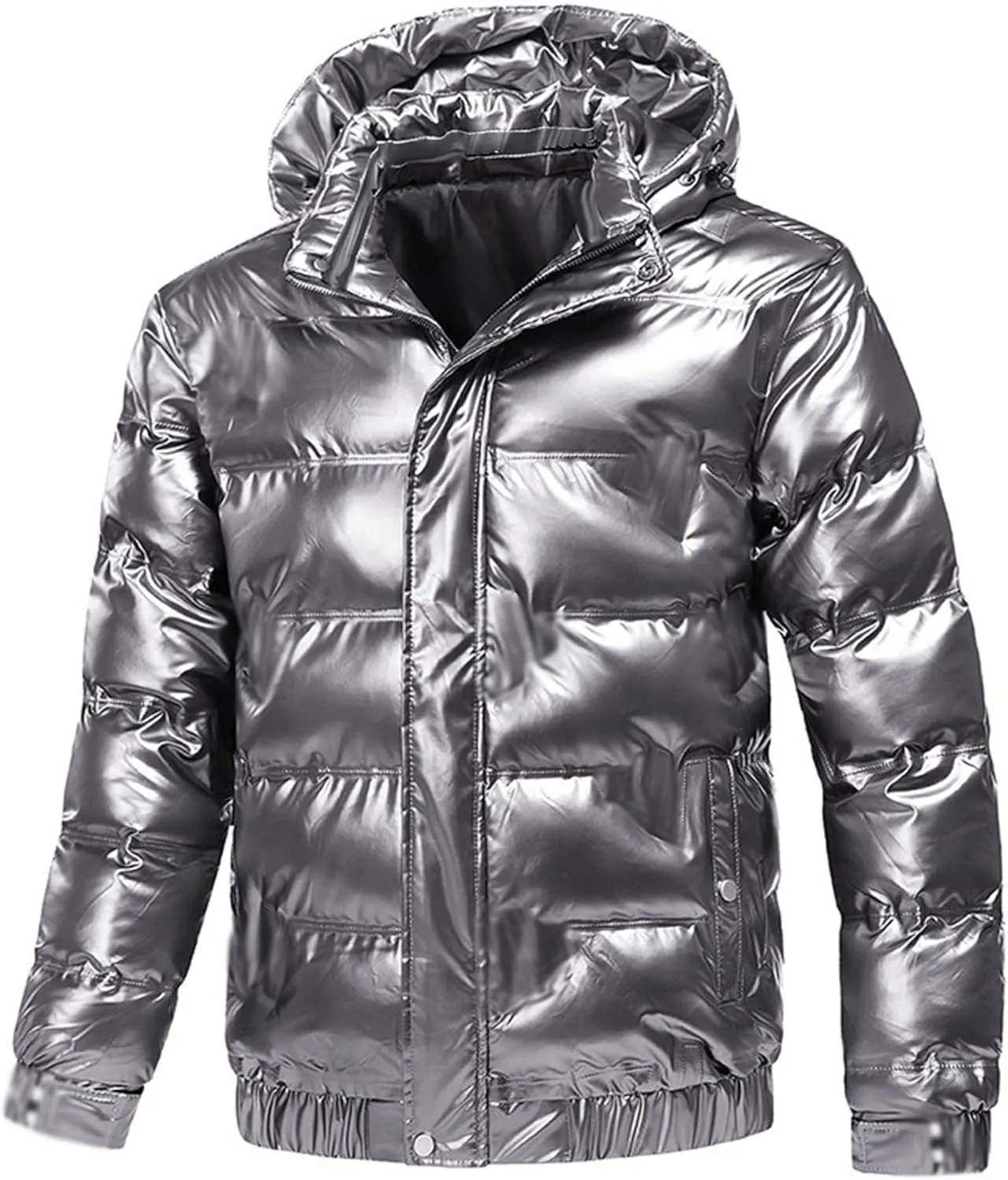 JEsilunmaMY Mens Thermal Shiny Hooded Puffer Jackets Winter Coats Water-Resistant Down Coats Insulated Puffy Padded Coat