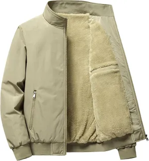 JEsilunmaMY Men's Thicken Fleece Lined Sherpa Jacket Full Zip Stand Collar Casual Bomber Jacket Windproof Warm Padded Coats