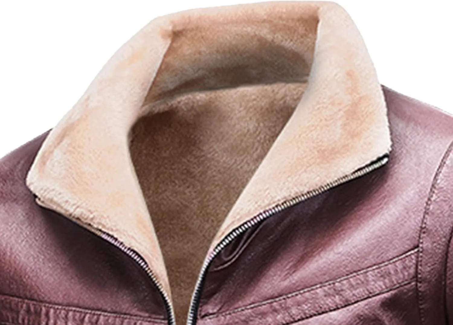 JEsilunmaMY Men's Thicken Sherpa Lined Leather Jacket Full Zip Stand Collar Motorcycle Bomber Jacket Warm Winter Biker Coats