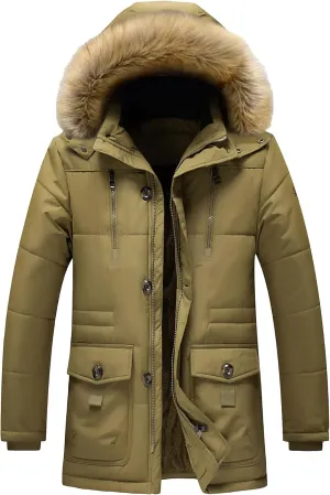 JEsilunmaMY Men's Thicken Warm Parka Jacket Fur Hooded Thermal Winter Quilted Jacket Windproof Sherpa Lined Windbreaker