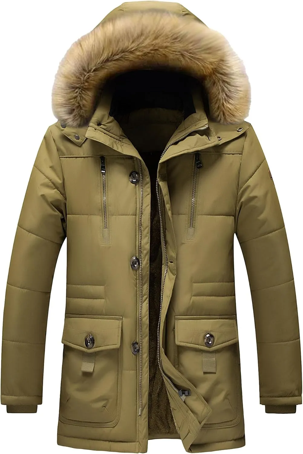 JEsilunmaMY Men's Thicken Warm Parka Jacket Fur Hooded Thermal Winter Quilted Jacket Windproof Sherpa Lined Windbreaker