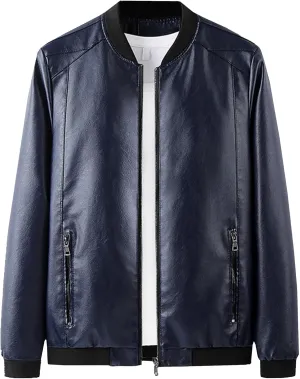 JEsilunmaMY Men's Thicken Winter Leather Jacket Zip Up Mock Neck Motorcycle Bomber Jacket Stylish Cargo Moto Biker Coats