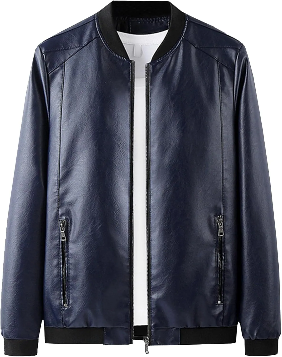 JEsilunmaMY Men's Thicken Winter Leather Jacket Zip Up Mock Neck Motorcycle Bomber Jacket Stylish Cargo Moto Biker Coats