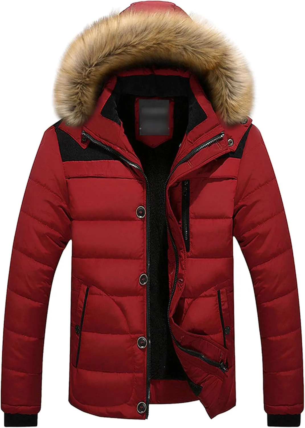 JEsilunmaMY Men's Winter Coats with Detachable Fur Hood Fleece Lined Parka Casual Puffer Jacket Thicken Windproof Down Coat