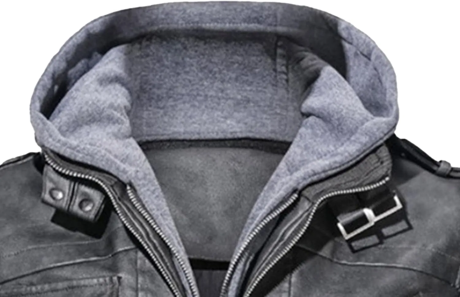 JEsilunmaMY Men's Winter Leather Jacket with Detachable Hood Casual Motorcycle Bomber Jackets Windproof Moto Biker Coat