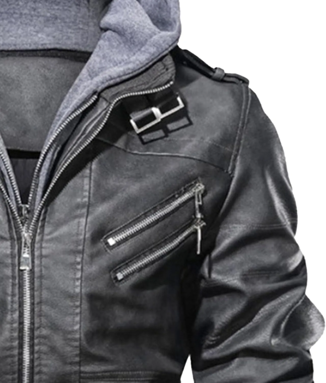 JEsilunmaMY Men's Winter Leather Jacket with Detachable Hood Casual Motorcycle Bomber Jackets Windproof Moto Biker Coat