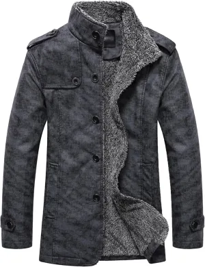 JEsilunmaMY Mens Winter Sherpa Lined Trench Coat Single Breasted Wool Blend Military Peacoat Stylish Windproof Leather Jacket