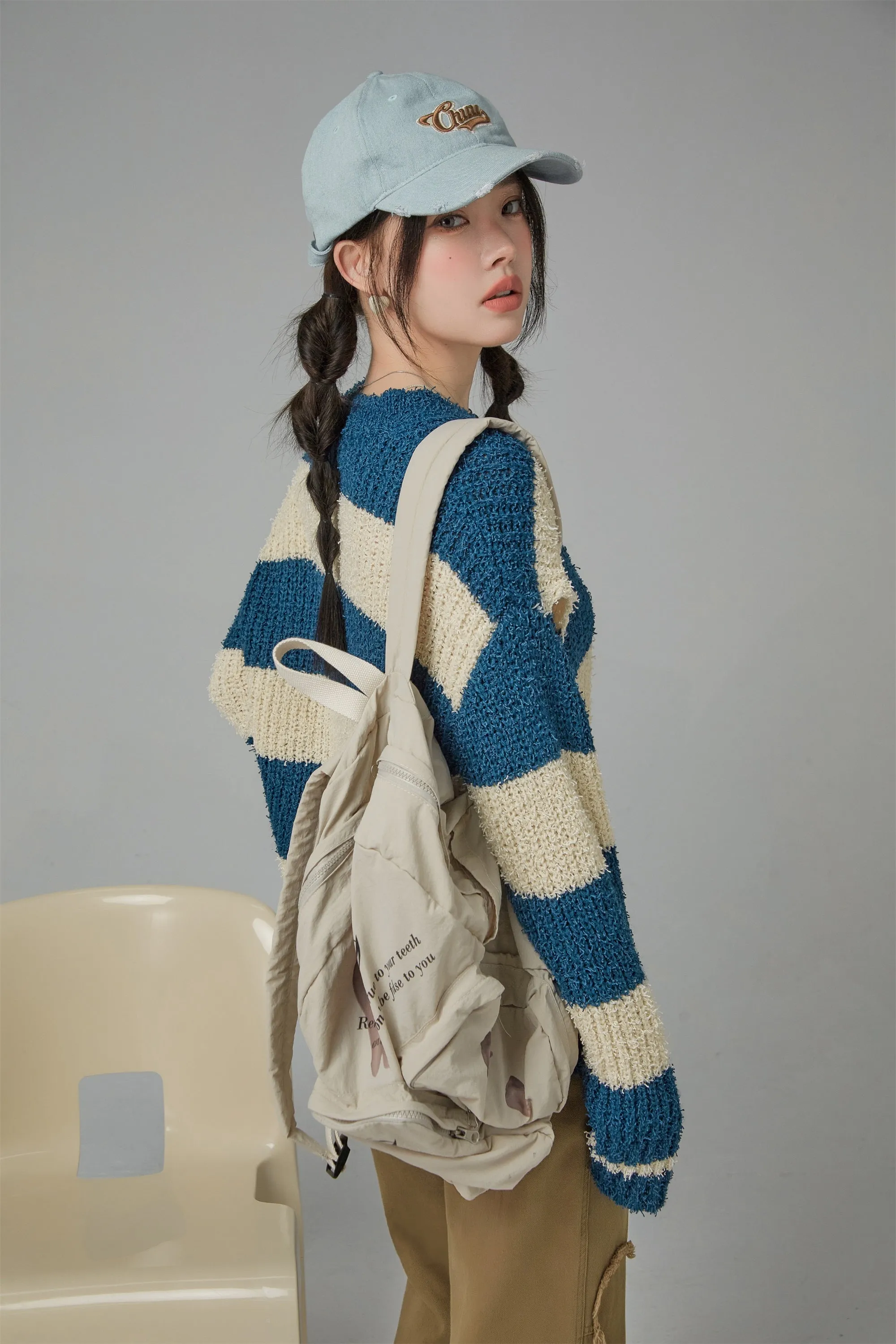Jolly Slit Stripe Loose Fit Knit Top