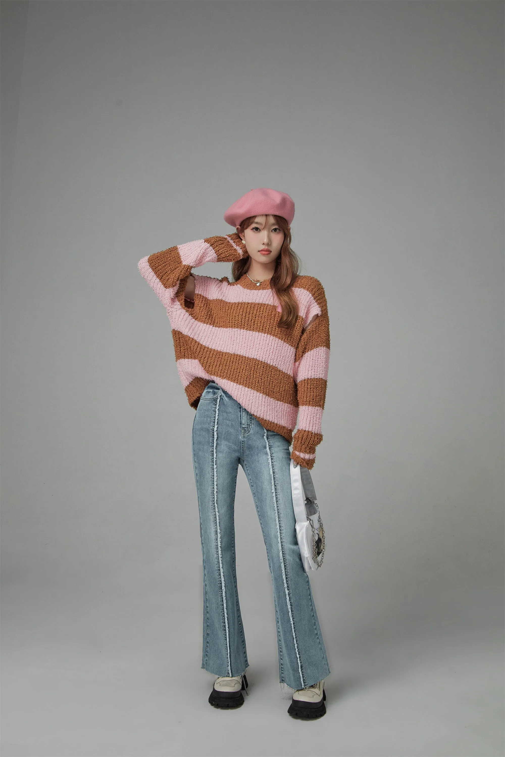 Jolly Slit Stripe Loose Fit Knit Top