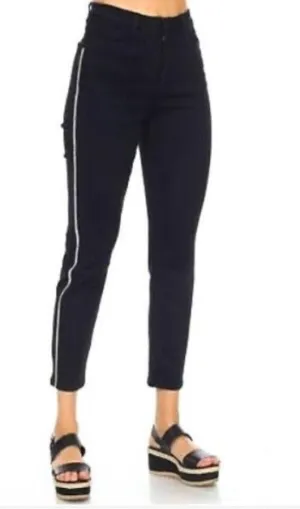 Joseph Ribkoff 201310 Black/Vanilla Side Striped Slip-On Asymmetric Cropped Pants