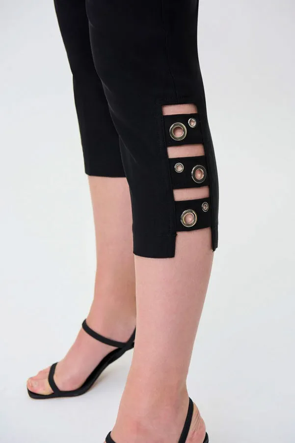Joseph Ribkoff 231026 Black Grommet Ladder Cutout Capri Pants