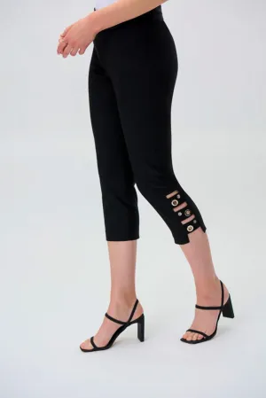 Joseph Ribkoff 231026 Black Grommet Ladder Cutout Capri Pants