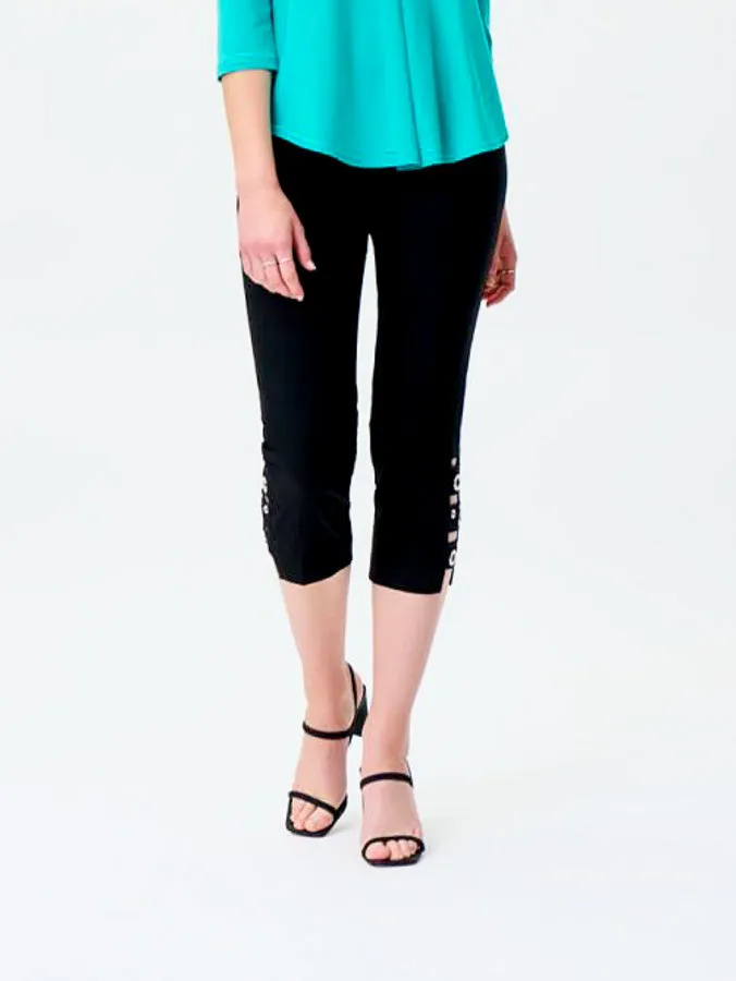 Joseph Ribkoff 231026 Black Grommet Ladder Cutout Capri Pants
