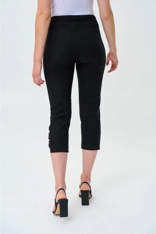 Joseph Ribkoff 231026 Black Grommet Ladder Cutout Capri Pants