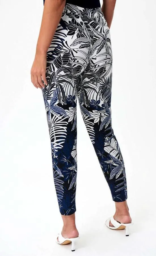 Joseph Ribkoff 232085 Vanilla/Navy Tropical Print Pull On Cropped Pants