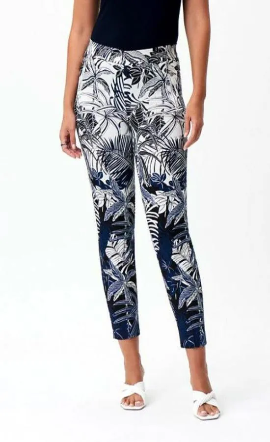 Joseph Ribkoff 232085 Vanilla/Navy Tropical Print Pull On Cropped Pants