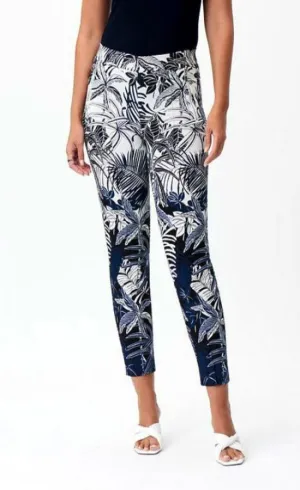 Joseph Ribkoff 232085 Vanilla/Navy Tropical Print Pull On Cropped Pants