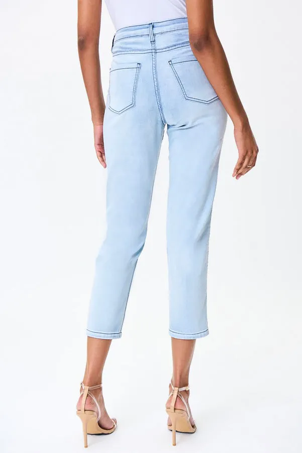 Joseph Ribkoff 232939 Light Blue/Multi Floral Print Reversible Slim Cropped Jeans